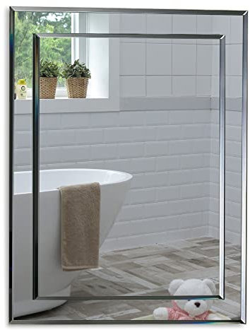 Neue Design Schöner rechteckiger Badezimmerspiegel, modern und stylish, 2 Lagen Glass, mit abgerundeten Kanten, Wandbefestigung, Badspiegel, Wandspiegel, Spiegel 50cm x 40cm