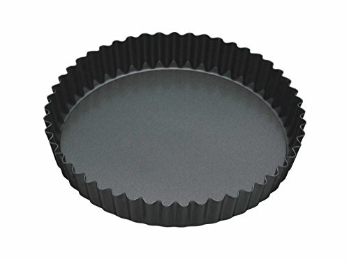 MasterClass Molde antiadherente para tartas y quiches sin PTFE, PFOA ni BPA, robusto de acero al carbono de 1 mm de grosor, acero al carbono estriado, redondo de 23 cm (9''), con funda