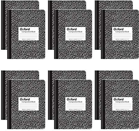 Oxford Composition Notebooks, Wide Ruled Paper, 9-3/4 x 7-1/2, Black Marble Covers, 100 Sheets, 12 per Pack (63795)