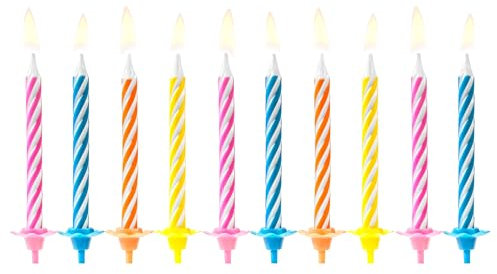 PartyDeco Kerzen & Halter 6 cm | 10Stk. - Gedreht Bunt