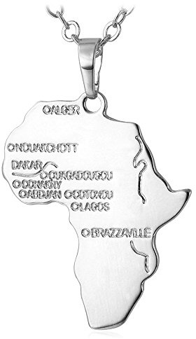 U7 Damen Herren Kette Afrikanische Landkarte Anhänger Halskette platiniert Karte von Afrika mit 50+5cm Rolokette Modeschmuck Accessoire für Männer Frauen