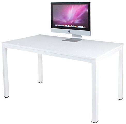 DlandHome Computertisch Holz Schreibtisch 120 x 60 cm Laptop PC Tisch, Moderner Bürotisch Arbeitstisch Konferenztische Esstisch aus Holz und Stahl für Büro und Zuhause, Weiß/Weiß