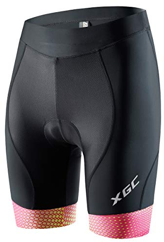 XGC Damen Kurze Radlerhose und Radunterhose Radsportshorts Fahrradhose für Frauen elastische 3D Schwamm Sitzpolster mit Einer hohen Dichte (Pink_Yellow, XL)