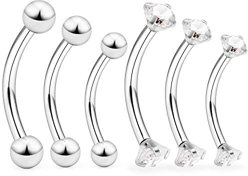 MODRSA 16G Acero inoxidable Piercing Curvados Barbell Piercing Labio Ceja Anillo Labret Septum Piercing Helix Rook Cartilago Oreja Piercing 6mm 8mm 10mm Plata