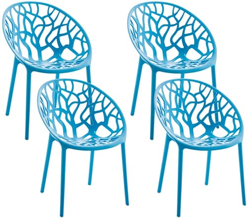 CLP Gartenstühle 4er Set stapelbar wetterfest Hope, Gartensessel mit Lehnen UV-beständig, Outdoorstühle aus Kunststoff bis 150 kg belastbar, Farbe blau