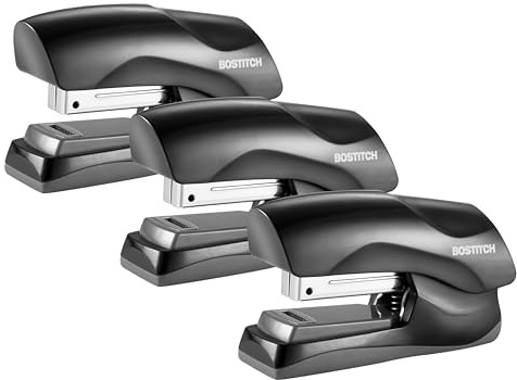 Bostitch Office Heavy Duty Stapler, 40 Sheet Capacity, No Jam, Half Strip, Fits into the Palm of Your Hand, For Classroom, Office or Desk, Black, 3-Pack