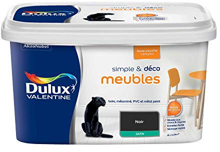 Dulux Valentine Simple & Déco Peinture intérieure de Rénovation - Pour vos meubles en bois, mélaminé, PVC, métal peint - Couleur : Noir Satin - 2L - 5330468