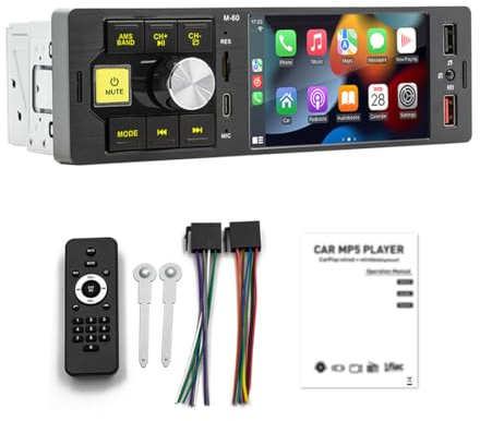 Radio estéreo para automóvil con Bluetooth, un solo DIN, 4,1 pulgadas, con Android Auto, CarPlay, Mirrorlink, compatible con carga USB y tipo C, Bluetooth, radio FM, USB, tarjeta TF y entrada auxiliar