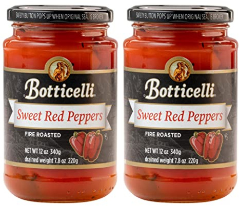 BOTTICELLI Fire Roasted Sweet Red Peppers, No Sugar Added,Gluten Free, Ready to Use, Rich & Smoky Flavor for Pasta, Sandwiches & Sauces (2-Pack, 12 oz Jars)