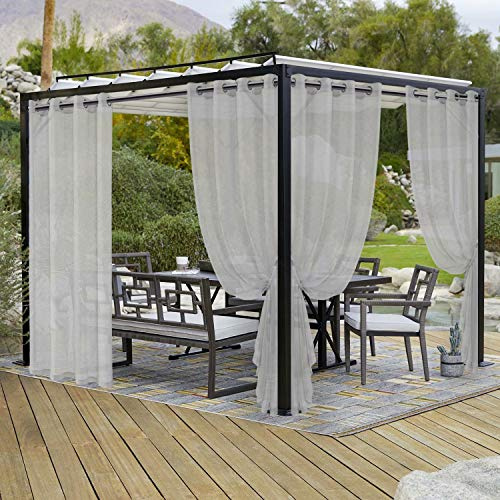 LORDTEX Jute-Leinen-Optik Outdoor Vorhänge für Terrasse – 2 Stoffbahnen Wasserdicht Durchscheinende Pergola, Veranda, Cabana und Pavillon, Ösen den Innen- Außenbereich (132,1 x 213,4 cm, Silber)