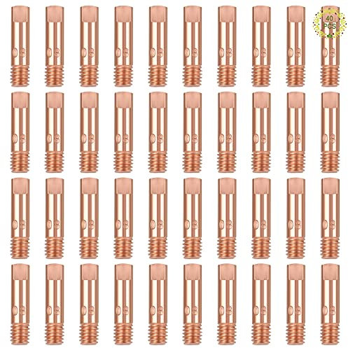 Haisheng 40 Stück Schweiß Kontaktspitzen 0.8mm Kupfer Kontaktspitze Schweißdüsen 0.8mm Stromdüsen Kontaktröhrchen Schweißbrenner Schweißspitzen für 15AK Torch Gun Schweißgerät MIG/MAG Schweißbrenner