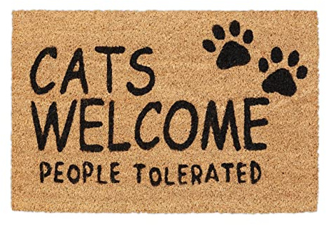 Relaxdays Fußmatte Kokos, Cats Welcome, 40 x 60 cm, Türvorleger innen & außen, Rutschfester Fußabtreter, Natur/schwarz | Türvorleger innen & außen, rutschfester Fußabtreter