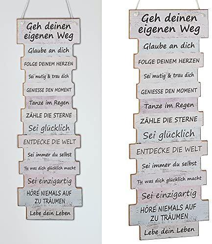 Cepewa Plankenschild Wandbild Wish Shabby Chic Wünsche Sprüche Holzoptik Planken Wanddekoration (1 x Plankenschild Lebenseinstellung 41cm)