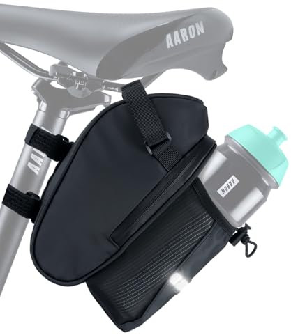 AARON Fahrrad Satteltasche mit Flaschenhalter, Wasserabweisende Fahrradtasche mit Reflektor, Satteltasche für E-Bike, Rennrad, Trekkingrad in schwarz