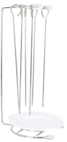 Yardwe Barbacoa Pinchazo de Inoxidable SHISH KABOB KABOB PENSILLOS CON LA RACK A PARRERA BBQ BBQ SKEWER KEBAB PERSONISTIENTE APERTORIO MOíN PENSIONES BBQ Accesorios de Plata Skewer Plate