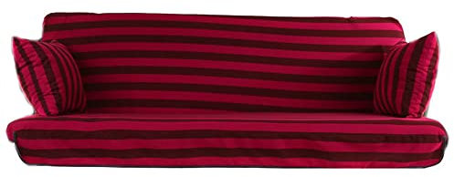 PATIO Sitzkissen Hollywoodschaukel 3 Sitzer Bankauflage rot Streifen Sitzkissen und Rückenlehne mit Reißverschluss verbunden 2 Armlehnen-Kissen Mallorca