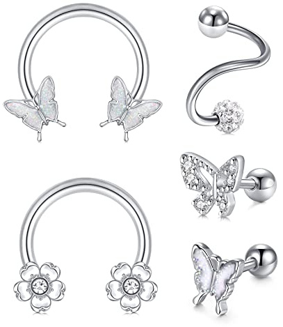 AceFun 16G Piercing Knorpel Helix Tragus Ring Hoop Lippenringe Labret Ohrstecker Hufeisen Augenbrauen Lippenringe Piercing Frauen Männer Silber Schwarz Septum Piercing Ring