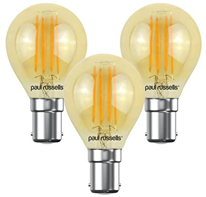 paul russells LED Filament Golf Ball Light Small Bayonet Cap B15D, 35W Equivalent G45 Bulbs, 4W 380LM LED SBC 2200K Amber Lamps, Home Ceiling Chandelier Energy Saving Lightbulbs, Pack of 3