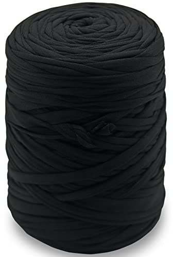 NOTIONSLAND T-Shirt-Garn, Strickgarn, Stoff-Häkelgarn für Tasche, Korb, Decke, Heimdekoration – schwarze einfarbige Garne | Strickgarn, Stoff-Häkelgarn für Tasche, Korb, Decke, Heimdekoration