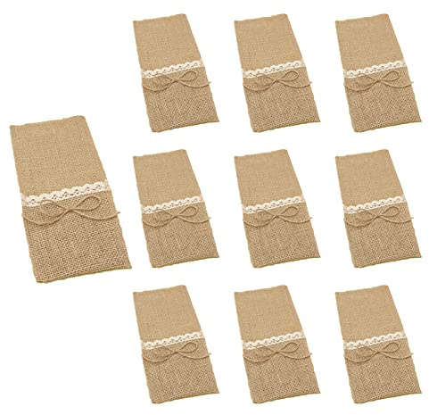 YouEase Besteckbeutel, Jute-Material, klassischer Stil, für Picknicks, Familienfeiern oder Weihnachtsfeiern, 10 Stück