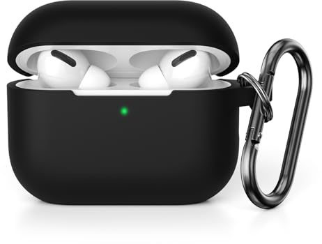 KOKOKA Coque Étui Protecteur Compatible avec AirPods Pro 2 Case, Housse de Protection en Silicone Anti-Choc, Souple, Antidérapant Etui de Protection pour Airpods Pro 2 (2022) avec Mousqueton, Black