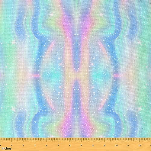 Tie Dye Stoff Meterware Glitzersterne Polsterstoff für Stühle Regenbogen Dekostoff Blau Lila Ombré Steppstoff Meterware DIY Bastel Patchwork für Kinder Mädchen 920 x 150 (HxB)
