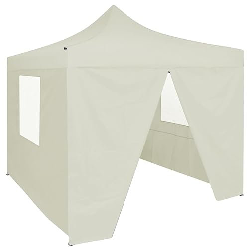 Profi-Partyzelt Faltbar mit 4 Seitenwänden, ZEYUAN Festzelt, Pavillion, Bierzelt, Garten Party Zelt, Gartenzelt, Grillpavillon, 2×2m Stahl Creme