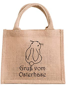DRUC KLAUS Personalisierte Ostertasche, Jute Osterbeutel, Tasche Frohe Ostern, Osterkörbchen für Kinder (schwarz)