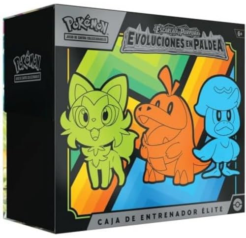 Pokémon JCC: Caja de Entrenador Élite de Escarlata y Púrpura-Evoluciones en Paldea de JCC Pokémon (9 Paquetes de Mejora y Accesorios prémium)