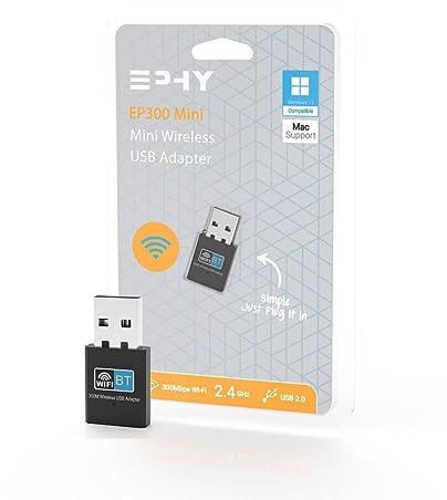 EPHY EP300 Super Fast Mini Wireless Wi-Fi USB Dongle Adapter 300Mbps 2.4Ghz USB-A for Windows PC Desktop SFF Micro Computer Apple Mac iMac