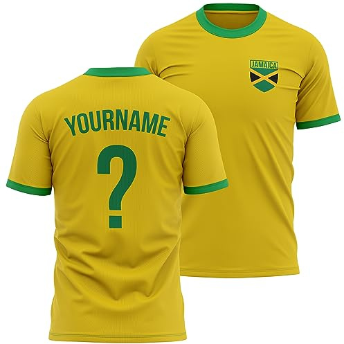 Purple Print House Personalised Jamaica Shirt Mens Flag Football T Shirt Custom Name Number Unisex Jamaican Retro Badge Supporter Him