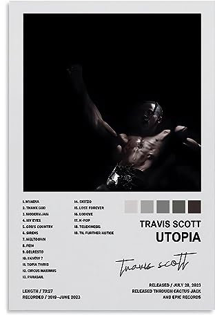 kerneLight Poster su tela di Travis Utopia con album Scott, pittura artistica da parete per soggiorno, camera da letto, dormitorio universitario, decorazione da parete, poster con autografo limitato