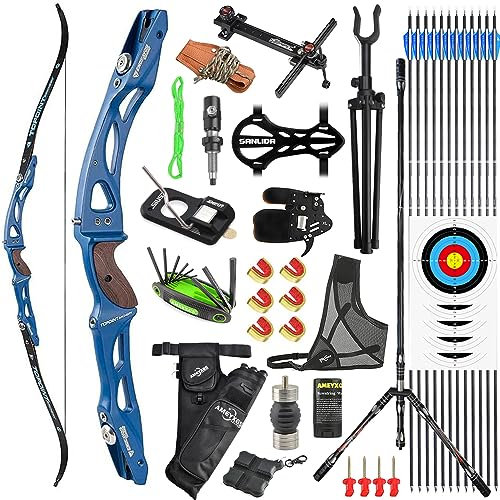 AMEYXGS 66/68/70 Zoll ILF Takedown Recurve Bogen Set für Erwachsene Jugend Anfänger 18-44lbs Sportbogen Wettkampf Endeavor ILF Bogen Riser/Limbs Rechtshand (66/44lbs, Blau)