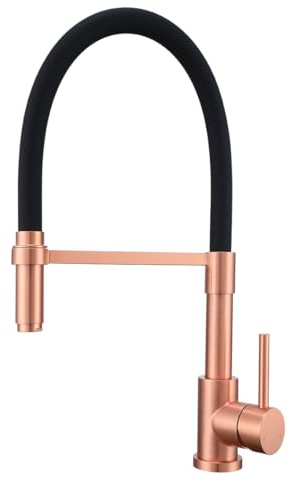 MIFULY Copper Kitchen Tap, Pull Down Sprayer, 360 Degree Swivel Kitchen Mixer Tap Red Copper and Black