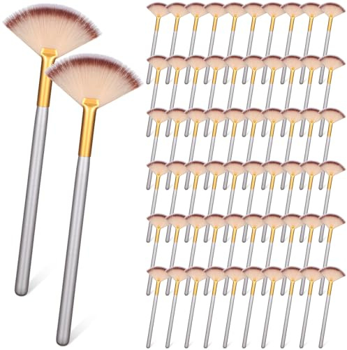 60 Pcs Fan Facial Brushes Fan Mask Soft Facial Applicator Brushes Acid Brush Cosmetic Makeup Blush Applicator Tools for Esthetician Eyeshadow Peel Mud Cream(Champagne, Black)