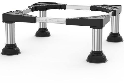 Base DEWEL à quatre pieds pour réfrigérateur, lave-linge et sèche-linge, capacité de charge 300 kg, convient aux réfrigérateurs et lave-linge (largeur : 30-60 cm/hauteur : 17-19 cm).