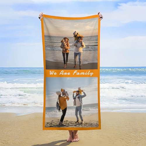 Bbflyper Strandtücher Personalisierte,Strand-Badetuch mit Eigenem Foto,Superweiches Mikrofasergewebe Geschenk für Bad,Strand,Sommer-2Fotos