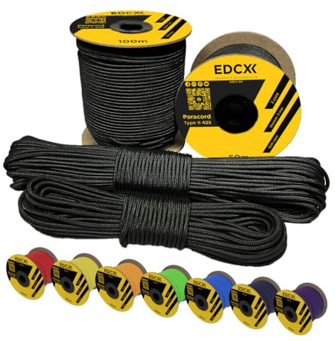 EdcX 3 mm Nylon Paracord 425 (15, 30, 50 and 100m) – 3 mm Type II, 100% Nylon Rope, 3 Strand Rope, 3 mm Nylon Rope in Many Colors (Black, 15 m)
