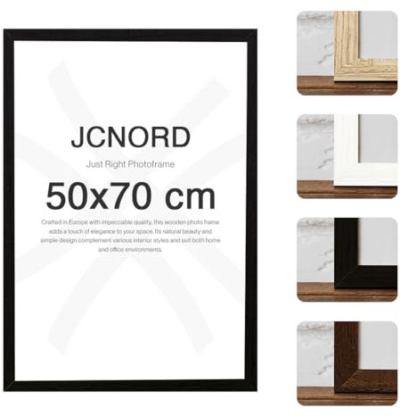 JCNORD Schwarzer MDF Holz Bilderrahmen 50x70 cm mit bruchsicherem Acrylglas | Moderner Fotorahmen für Wände und Tische