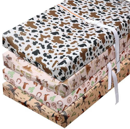 CroBlissful 4 Pcs Western Stretchy Baby Changing Pad Covers Soft Diaper Changing Pad Cover 32 x 16 x 5 Inch Cowboy Crib Sheet Breathable Comfortable Newborn Sheets for Cradle Bedding Nursery