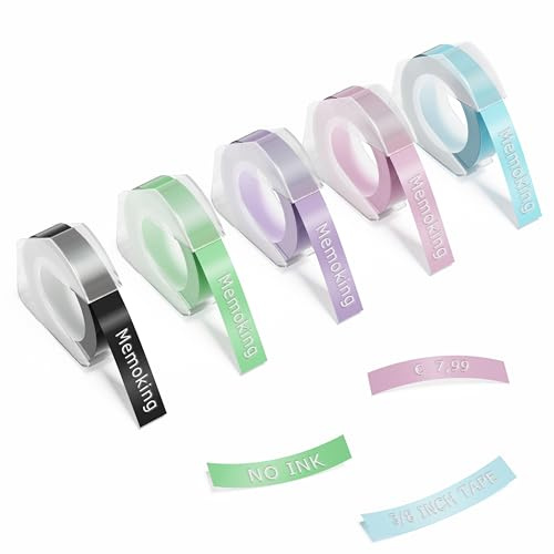 Etichette 3D per goffratura – 3/8 (9mm) compatibili con Memoking, Phomemo, DYMO Omega, DYMO Junior, Goknu, LabelCenter, VolenGo, Etichettatrice E975, etichette in plastica 3D, confezione da 5(Colore)