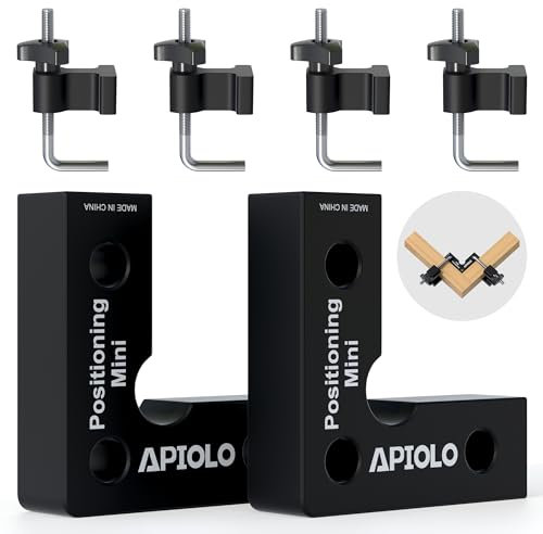 APIOLO Mini-90-Grad-Positionierungswinkel, 2 Stück (5,9 x 5,9 cm), Aluminiumlegierung, Klemmwinkel für Holzbearbeitung, Klemmmontagewinkel und rechtwinklige Klemme, Schubladen, Bilderrahmen (Bluck)