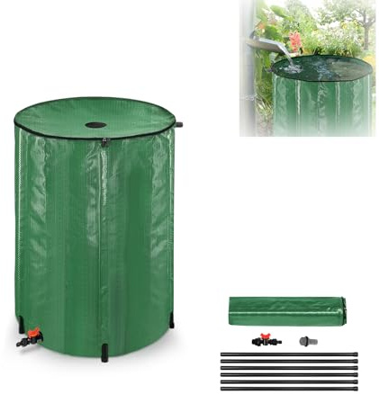 MAYTIIMO Depósito de agua de lluvia plegable de 500 litros, con rejilla de entrada de agua, válvula de drenaje, depósito de agua de lluvia PVC para recoger agua de lluvia, riego de jardín, color verde