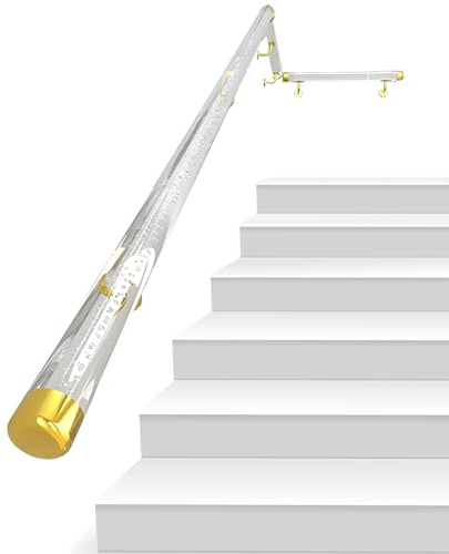 RAUMPA Hand Rails for Indoor Stairs Clear Acrylic Glass, 40 in Railing Handrail Transparent Glass Wall Mounted Modern Decor Banister Brackets Kit Interior Staircase Steps