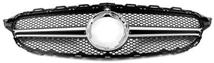 Gitter Für Mercedes Für Benz C Klasse W205 2019-2020 Auto Front Grill Grille Stoßstange Oberen Haube Mesh Grid Mit Kamera Loch Frontgrill(Color:Silber)