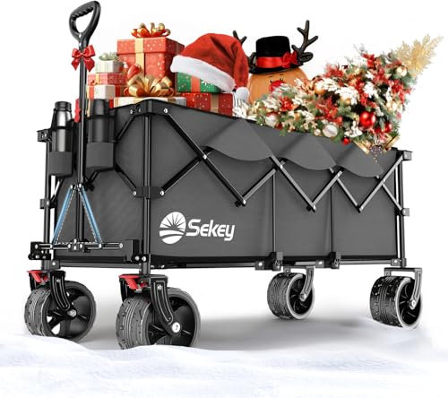 Sekey XXXL Carrello Spiaggia Ruote Grandi 300L 200KG, Carrello Pieghevole con Ruote Extra Larghe 17x10 cm a Tutti i Terreni, Brevettato Pieghevole da QUATTRO Direzioni SE4013, Grigio