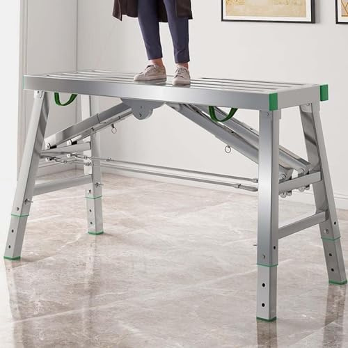 Scala per ponteggi in acciaio pieghevole con piattaforma di lavoro regolabile - Carico massimo 800 libbre - Piattaforma di lavoro pieghevole portatile - Ideale per l'edilizia e l'uso domestico