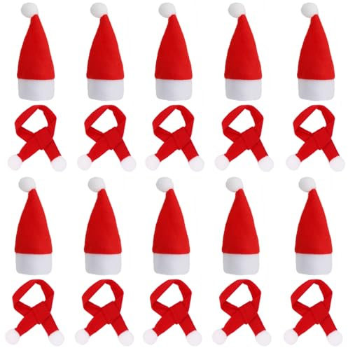 JunGG Mini Weihnachtsmützen Mini Weihnachtsschals, Santa Hut Schal Besteckhalter Weihnachten Weihnachtsdeko Bestecktasche Tischdeko, 10er-Pack