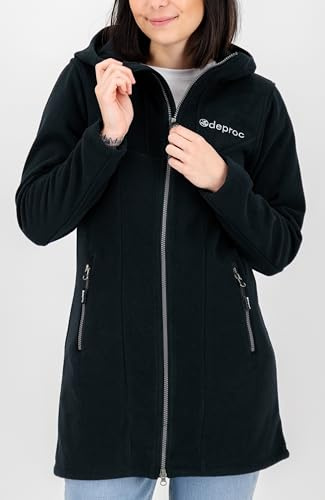 DEPROC-Active Damen Strickfleecejacke Longjacket Mit Kapuze Übergangsjacke Windbreaker Fleecejacke Frauen Glory April Fleecemantel, Antrhazit, 40 EU
