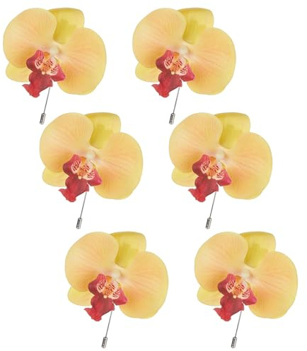 Mokylor 6 Stück Künstliche Phalaenopsis-Anstecknadel mit Anstecknadel, Hochzeits-Boutonniere für Männer, Künstliche Motten-Orchideen-Blume, Anstecknadel, Boutonniere, Anzug-Dekor